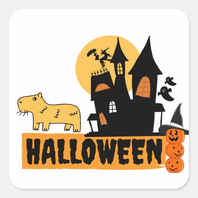 Halloween Capybara Square Sticker (Front)