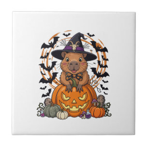 Halloween Capybara Witch Hat Pumpkin Bats Potions Ceramic Tile