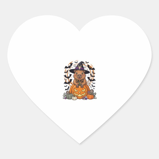 Halloween Capybara Witch Hat Pumpkin Bats Potions Heart Sticker (Front)