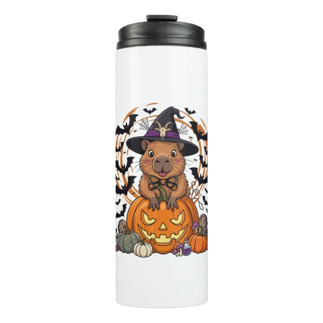 Halloween Capybara Witch Hat Pumpkin Bats Potions Thermal Tumbler (Front)