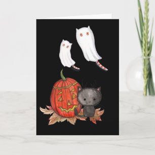 Halloween Card Black Cat Ghost Cats Cute!