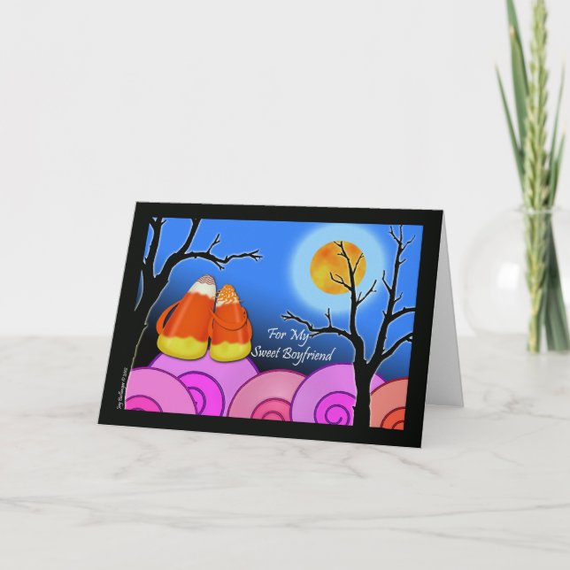 Halloween Card for Boyfriend, Candy Corn Couple (Front)