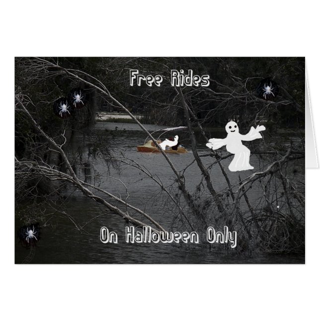 Halloween Card, Free Rides on Spooky Lake (Front Horizontal)