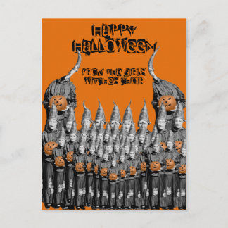 HALLOWEEN CARD GIRLS WITCH CHOIR 1930'S PHOTO