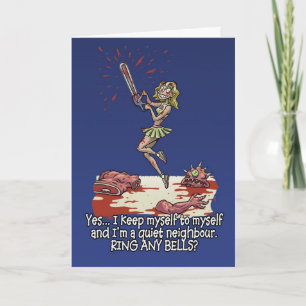 Halloween card Humour fun chainsaw woman