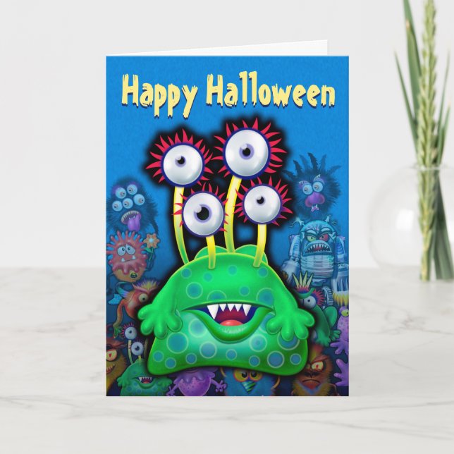Halloween Card invitation MONSTER PARTY fun scary (Front)