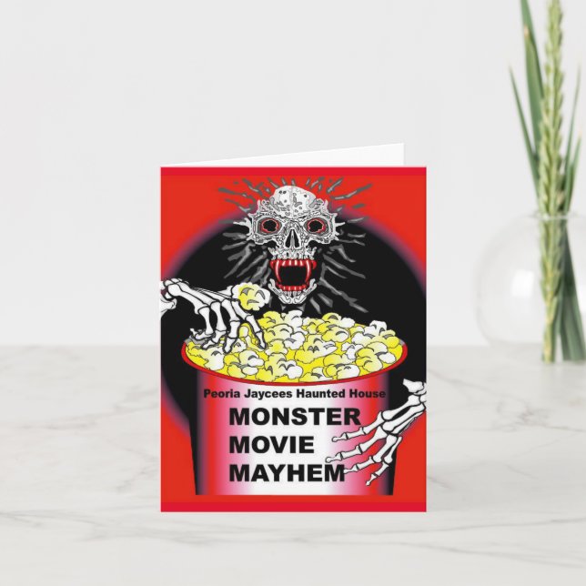 Halloween Card Skeleton Eating Buttered Popcorn (Front)