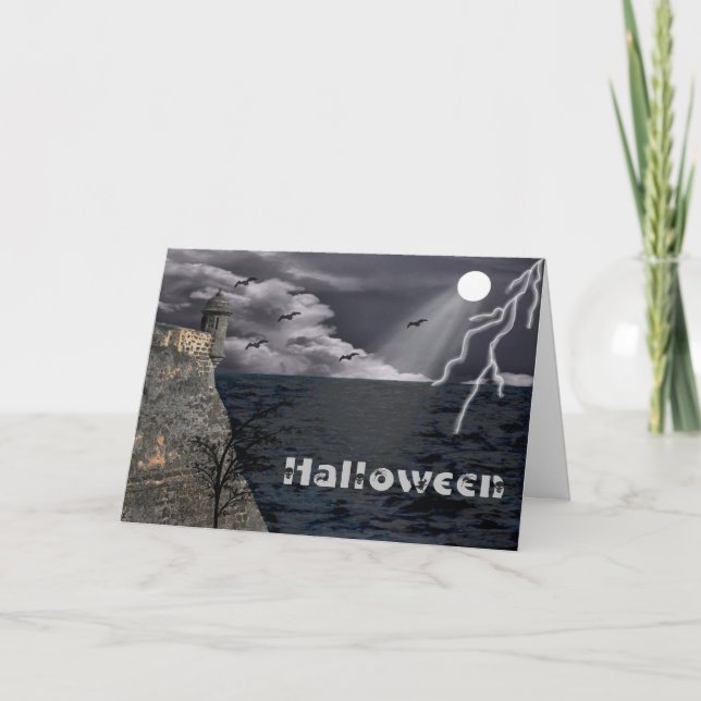 Halloween Card Spooky Scene by the Sea (Front)