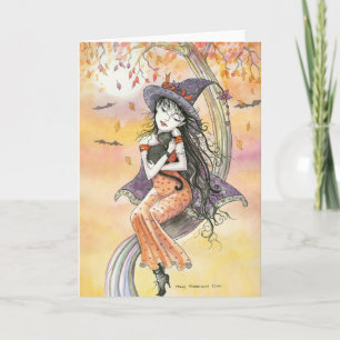 Halloween Card Witch Black Cat