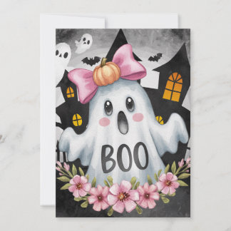 Halloween card with a A kawaii ghost 