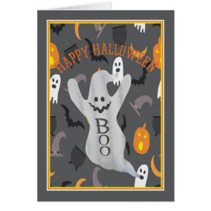 Halloween Card with Ghost and Mixed Background