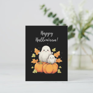 Halloween card with ghosts and autumn elements