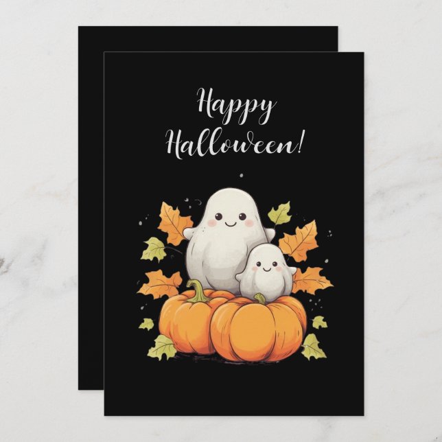 Halloween card with ghosts and autumn elements (Front/Back)