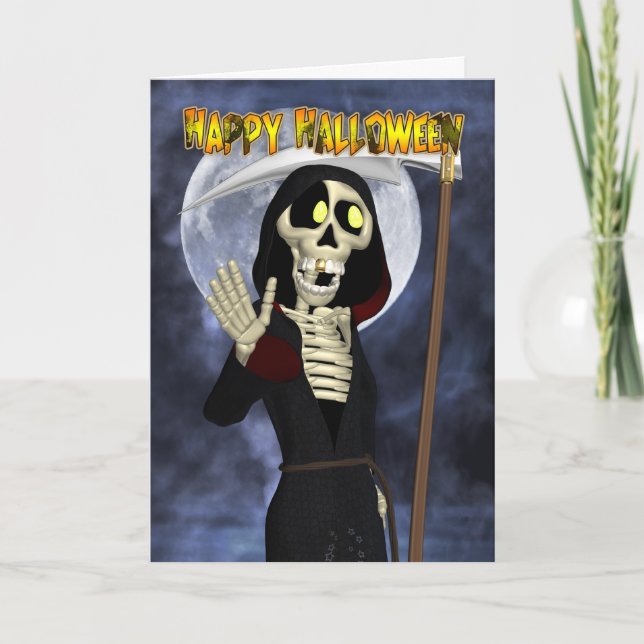 Halloween Card With Happy Grim Reaper (Front)
