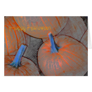 Halloween Card with Pumpkins in Coloured Pencil