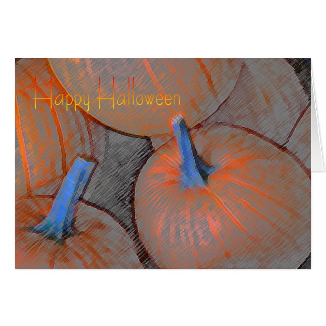 Halloween Card with Pumpkins in Coloured Pencil (Front Horizontal)