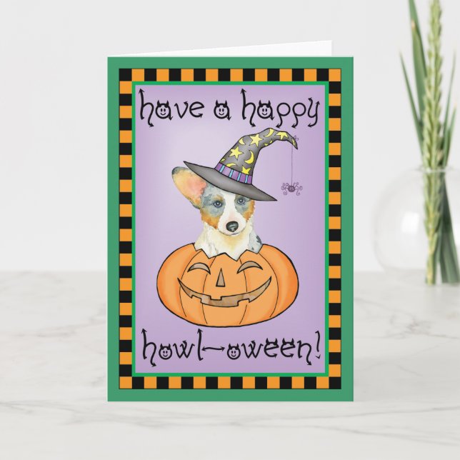 Halloween Cardigan Welsh Corgi Card (Front)
