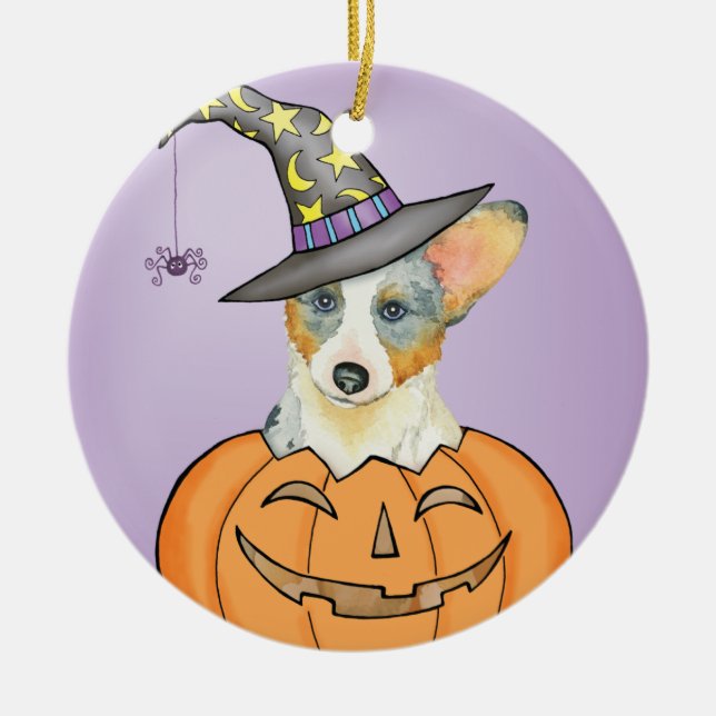 Halloween Cardigan Welsh Corgi Ceramic Ornament (Front)
