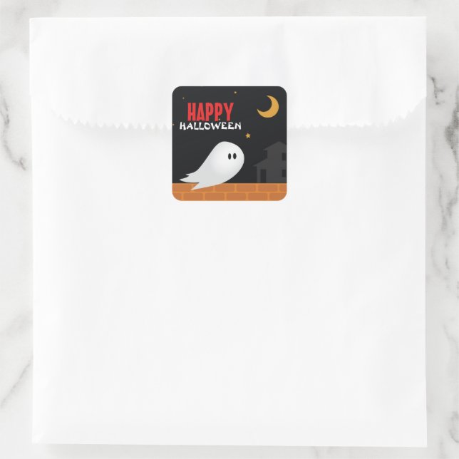 Halloween cartoon ghost town square sticker (Bag)