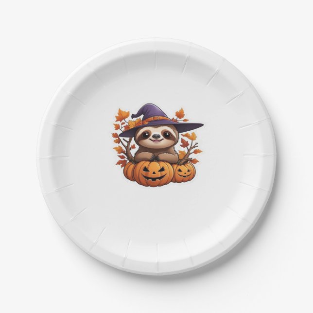 Halloween Cartoon Sloth Classic T-Shirt Paper Plate (Front)