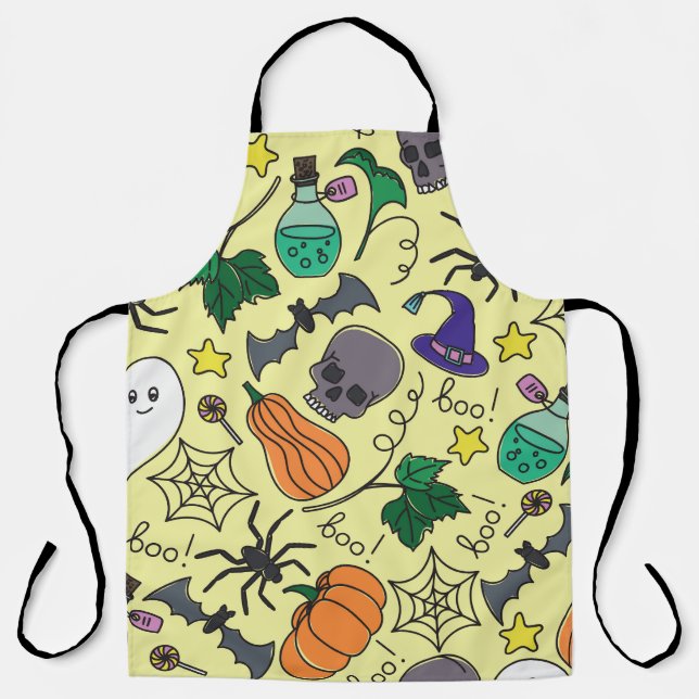 Halloween Cartoon: Vibrant Vintage Pattern Apron (Front)