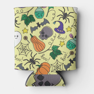 Halloween Cartoon: Vibrant Vintage Pattern Can Cooler
