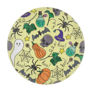 Halloween Cartoon: Vibrant Vintage Pattern Cutting Board