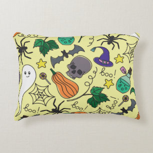 Halloween Cartoon: Vibrant Vintage Pattern Decorative Cushion