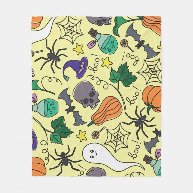 Halloween Cartoon: Vibrant Vintage Pattern Fleece Blanket (Front)