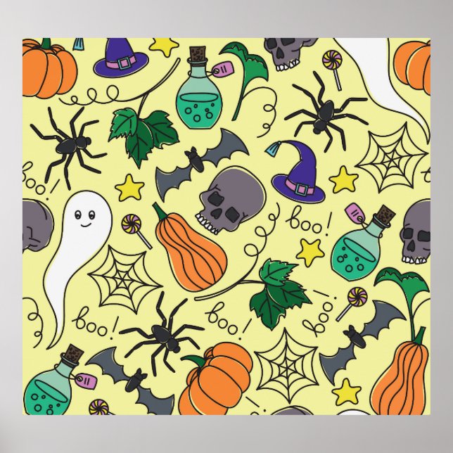 Halloween Cartoon: Vibrant Vintage Pattern Poster (Front)