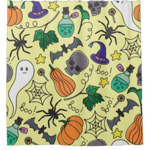 Halloween Cartoon: Vibrant Vintage Pattern Shower Curtain