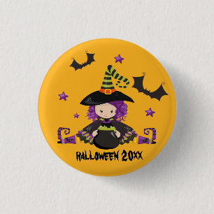 Halloween Cartoon witch Bats Cauldron Green Potion 3 Cm Round Badge