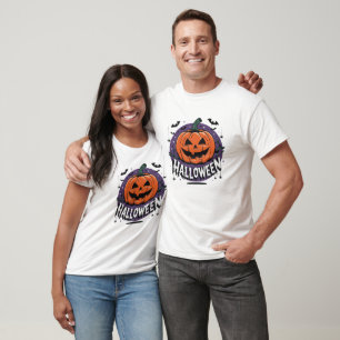 Halloween Carved Pumpkin with Bats and Spiders T-Shirt