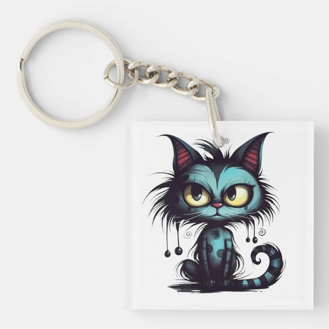 Halloween Cat#12 Digital Art Key Ring (Front)