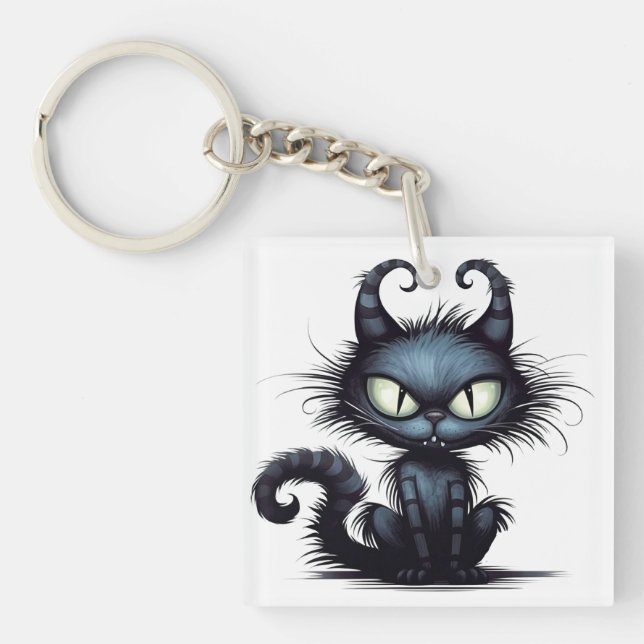 Halloween Cat #15 Digital Art Key Ring (Front)