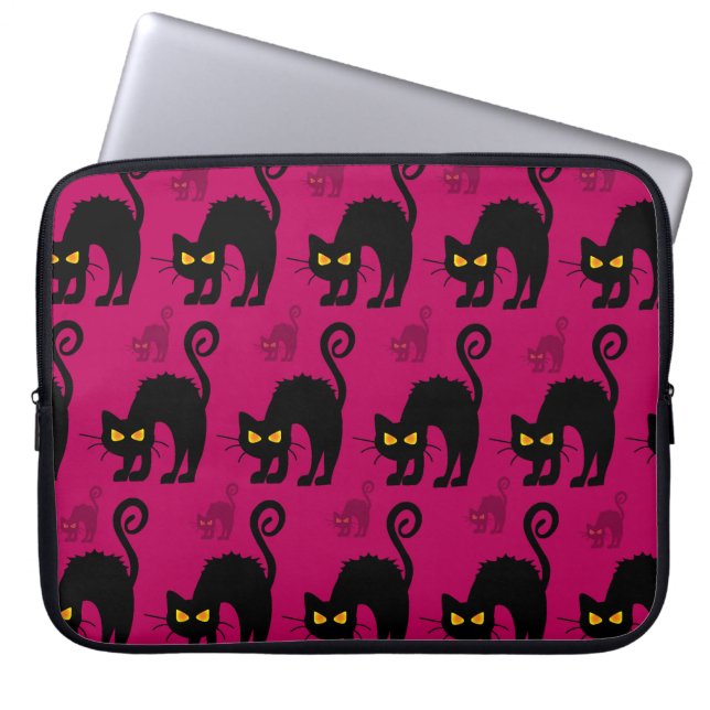 Halloween Cat: Abstract Seamless Pattern Laptop Sleeve (Front)