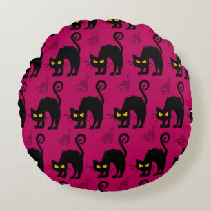 Halloween Cat: Abstract Seamless Pattern Round Cushion