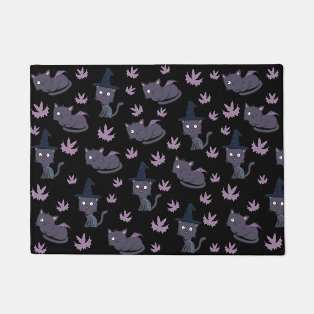 Halloween Cat and Bat Pattern Doormat (Front)