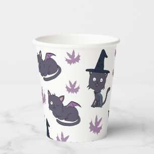 Halloween Cat and Bat Pattern Paper Cups