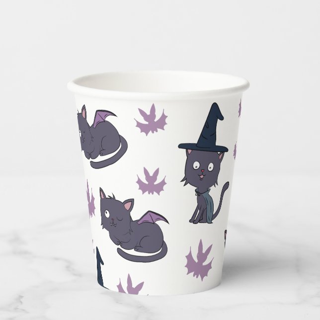 Halloween Cat and Bat Pattern Paper Cups (Front)