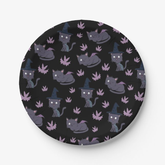Halloween Cat and Bat Pattern Paper Plate (Front)