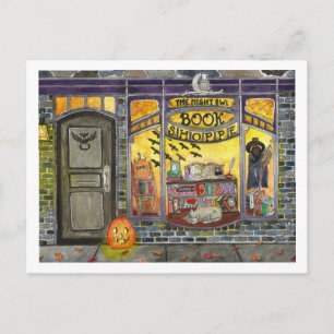 Halloween Cat and Book Shop Postcard