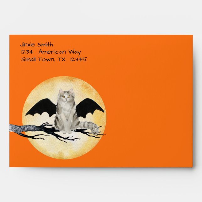 Halloween Cat and Full Moon Personalised Envelope (Front)
