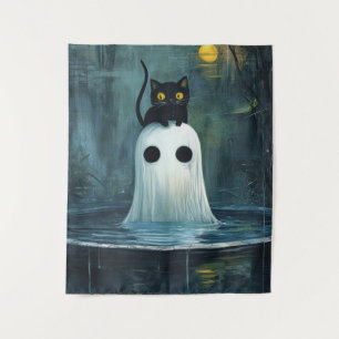 Halloween Cat and Ghost in Pool Tapestry