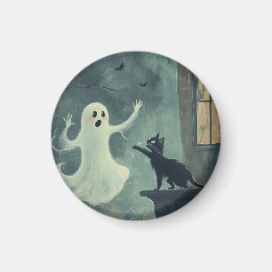 Halloween Cat and Ghost Magnet
