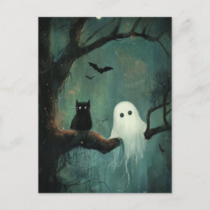 Halloween Cat and Ghost Postcard