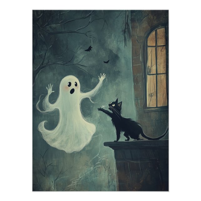 Halloween Cat and Ghost Poster (Front)