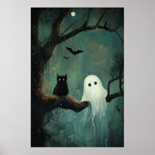 Halloween Cat and Ghost Poster