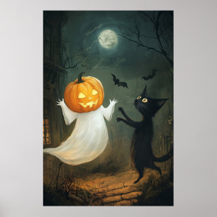 Halloween Cat and Ghost Poster