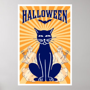 Halloween Cat and Ghosts Poster